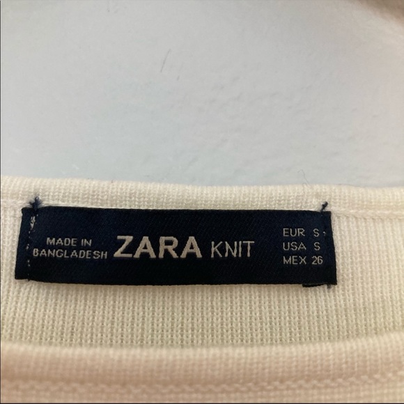 Zara Knit Cream Tie Sleeve Ribbed Cropped Sweater - Picture 4 of 5